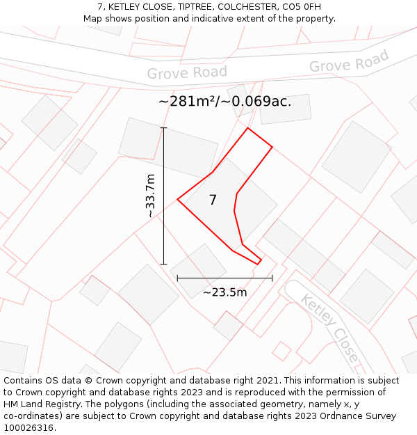 7, KETLEY CLOSE, TIPTREE, COLCHESTER, CO5 0FH: Plot and title map