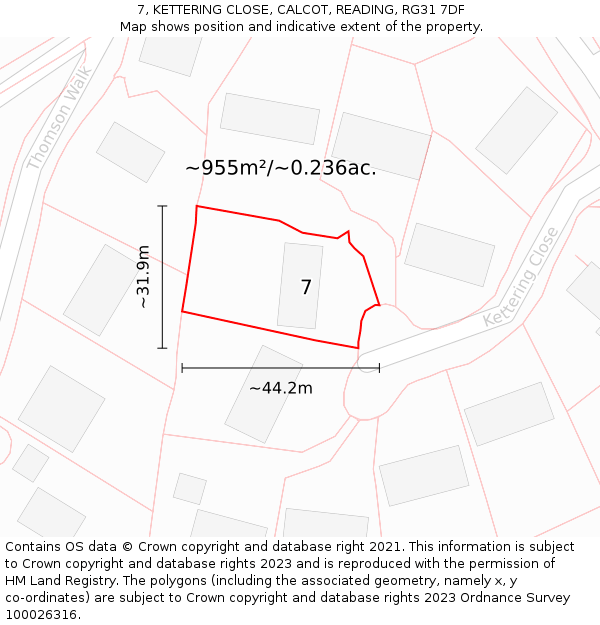 7, KETTERING CLOSE, CALCOT, READING, RG31 7DF: Plot and title map