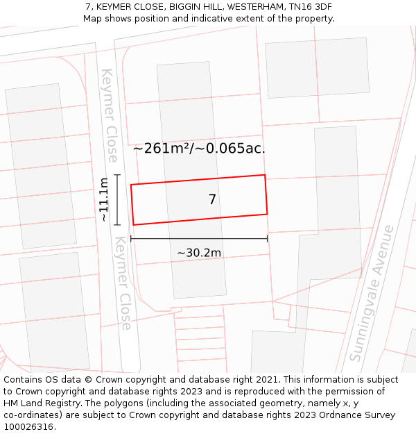 7, KEYMER CLOSE, BIGGIN HILL, WESTERHAM, TN16 3DF: Plot and title map