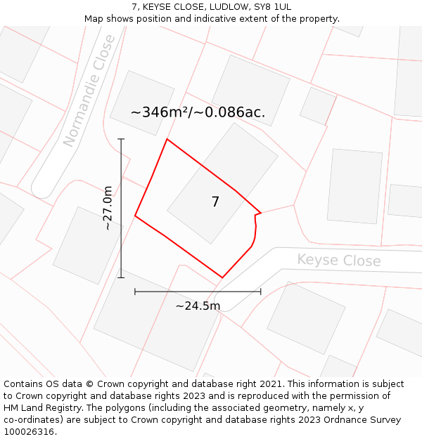 7, KEYSE CLOSE, LUDLOW, SY8 1UL: Plot and title map