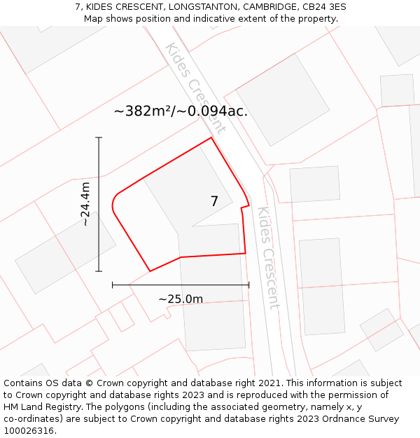 7, KIDES CRESCENT, LONGSTANTON, CAMBRIDGE, CB24 3ES: Plot and title map
