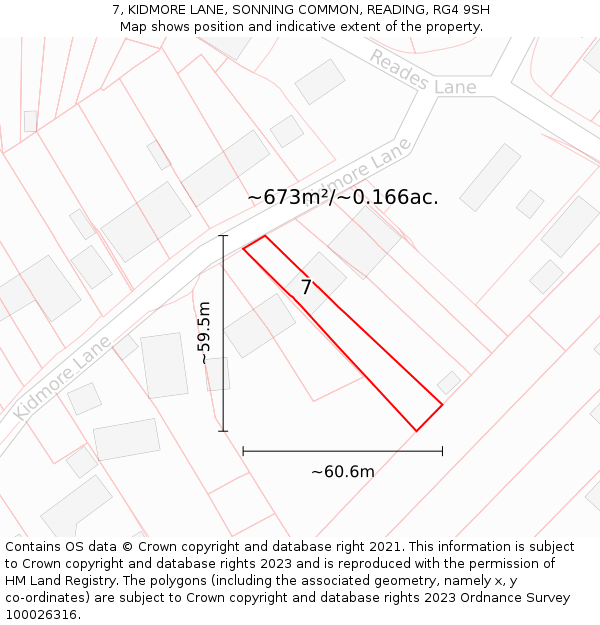 7, KIDMORE LANE, SONNING COMMON, READING, RG4 9SH: Plot and title map