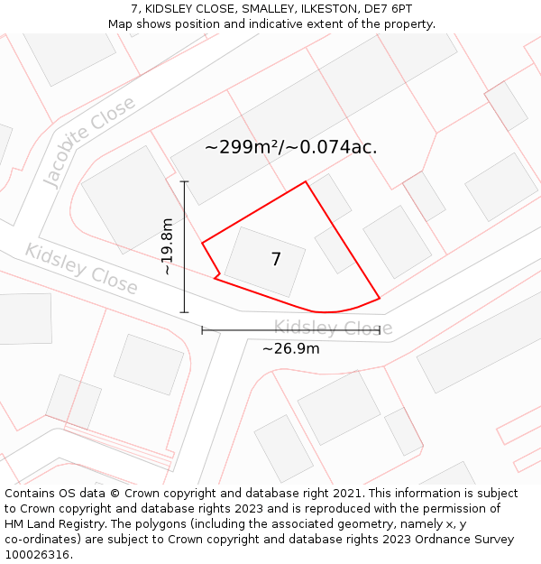 7, KIDSLEY CLOSE, SMALLEY, ILKESTON, DE7 6PT: Plot and title map