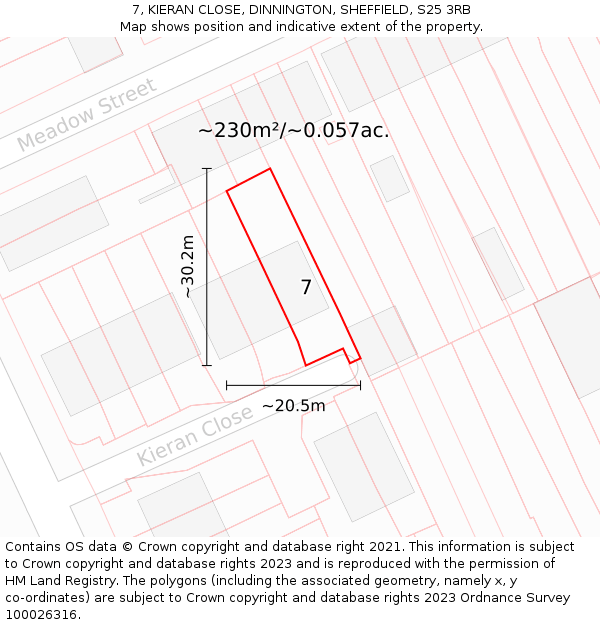 7, KIERAN CLOSE, DINNINGTON, SHEFFIELD, S25 3RB: Plot and title map