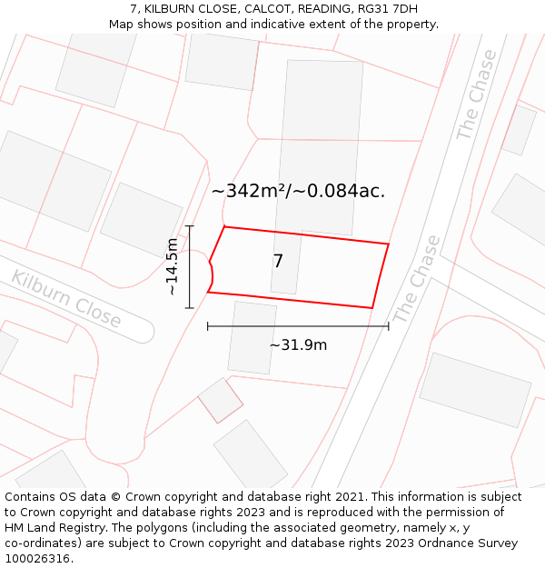 7, KILBURN CLOSE, CALCOT, READING, RG31 7DH: Plot and title map