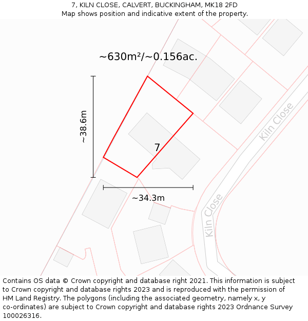 7, KILN CLOSE, CALVERT, BUCKINGHAM, MK18 2FD: Plot and title map