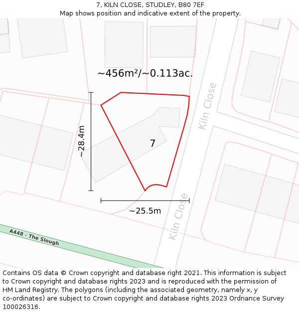 7, KILN CLOSE, STUDLEY, B80 7EF: Plot and title map