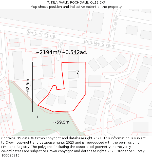 7, KILN WALK, ROCHDALE, OL12 6XP: Plot and title map