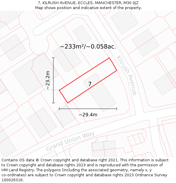 7, KILRUSH AVENUE, ECCLES, MANCHESTER, M30 0JZ: Plot and title map