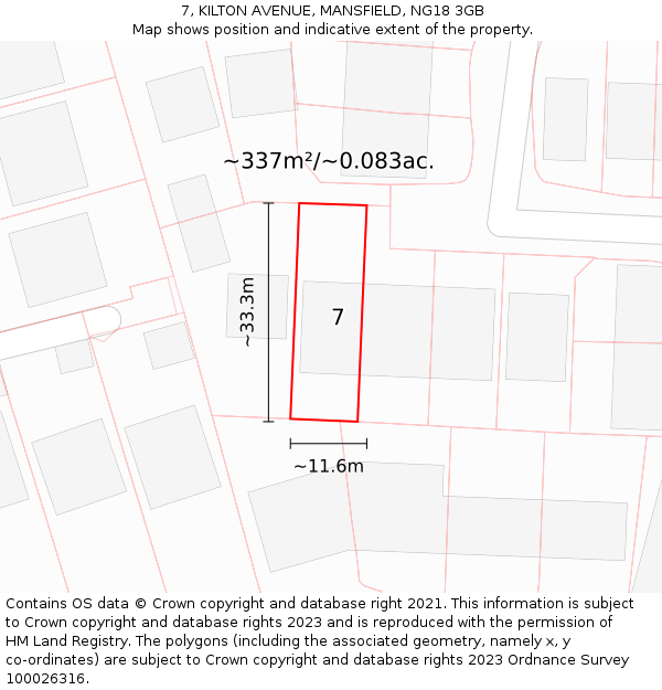 7, KILTON AVENUE, MANSFIELD, NG18 3GB: Plot and title map