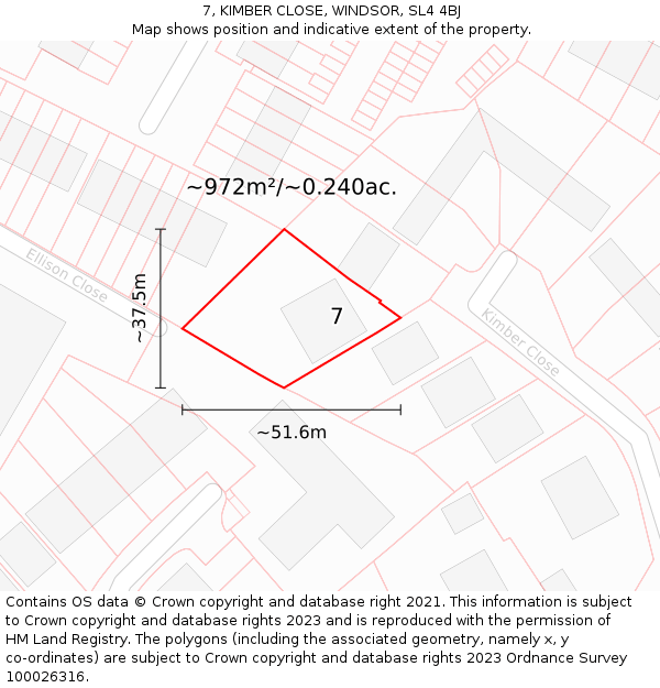 7, KIMBER CLOSE, WINDSOR, SL4 4BJ: Plot and title map