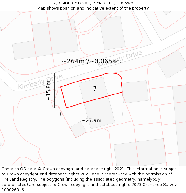7, KIMBERLY DRIVE, PLYMOUTH, PL6 5WA: Plot and title map