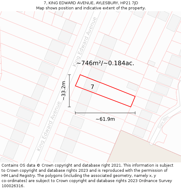 7, KING EDWARD AVENUE, AYLESBURY, HP21 7JD: Plot and title map