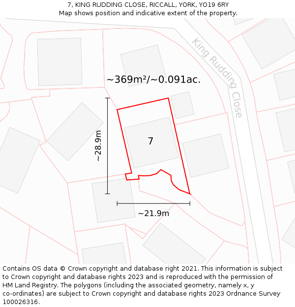 7, KING RUDDING CLOSE, RICCALL, YORK, YO19 6RY: Plot and title map