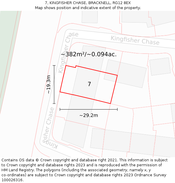 7, KINGFISHER CHASE, BRACKNELL, RG12 8EX: Plot and title map