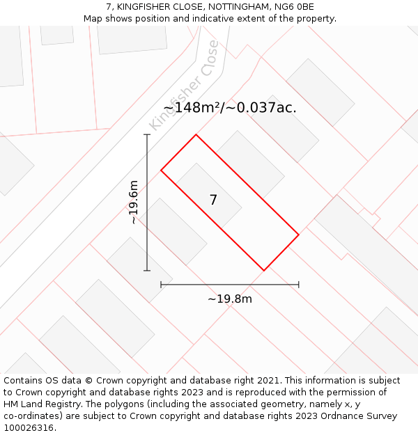 7, KINGFISHER CLOSE, NOTTINGHAM, NG6 0BE: Plot and title map