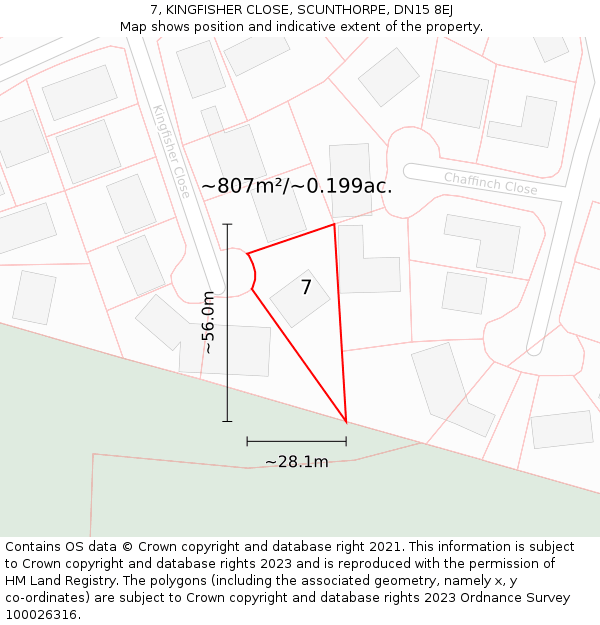 7, KINGFISHER CLOSE, SCUNTHORPE, DN15 8EJ: Plot and title map