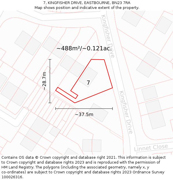 7, KINGFISHER DRIVE, EASTBOURNE, BN23 7RA: Plot and title map