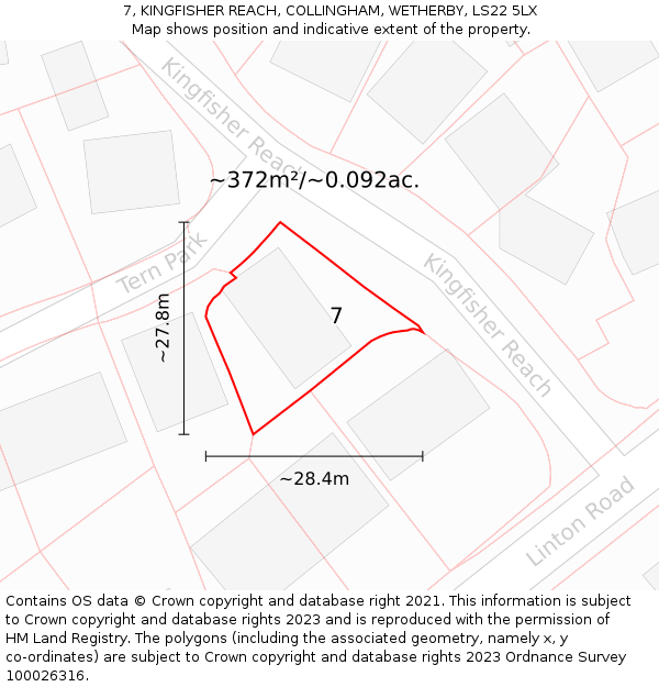 7, KINGFISHER REACH, COLLINGHAM, WETHERBY, LS22 5LX: Plot and title map