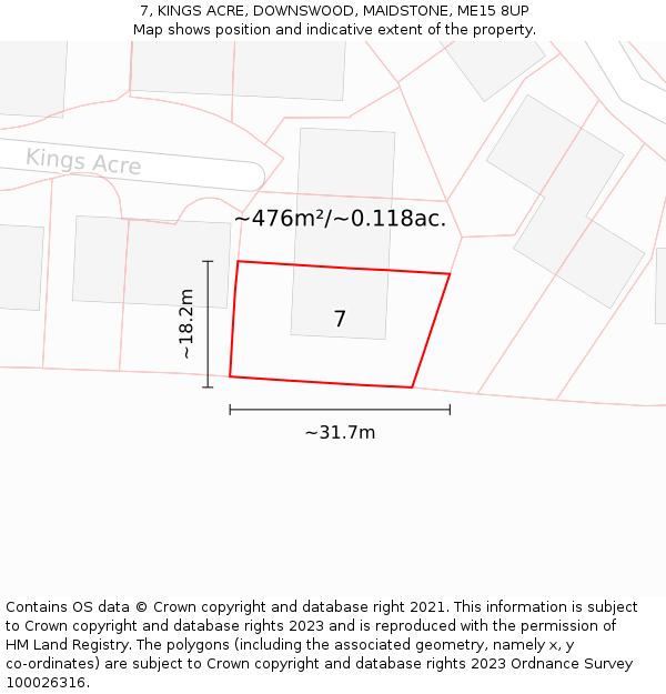 7, KINGS ACRE, DOWNSWOOD, MAIDSTONE, ME15 8UP: Plot and title map
