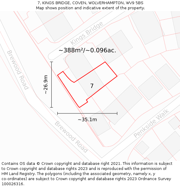 7, KINGS BRIDGE, COVEN, WOLVERHAMPTON, WV9 5BS: Plot and title map