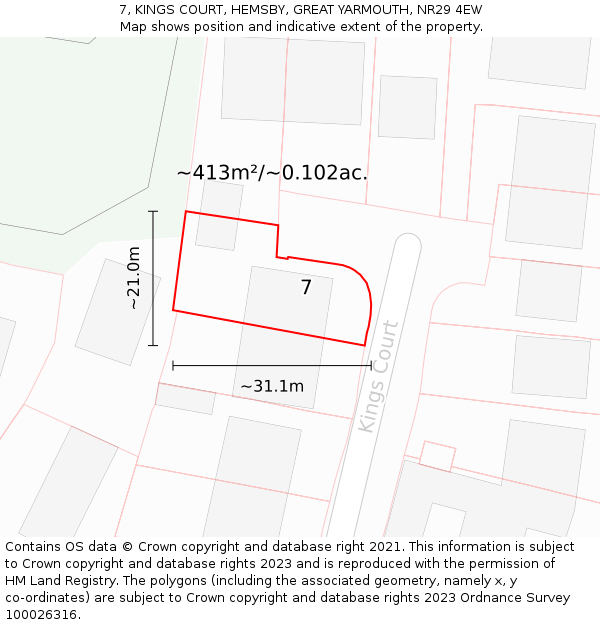 7, KINGS COURT, HEMSBY, GREAT YARMOUTH, NR29 4EW: Plot and title map