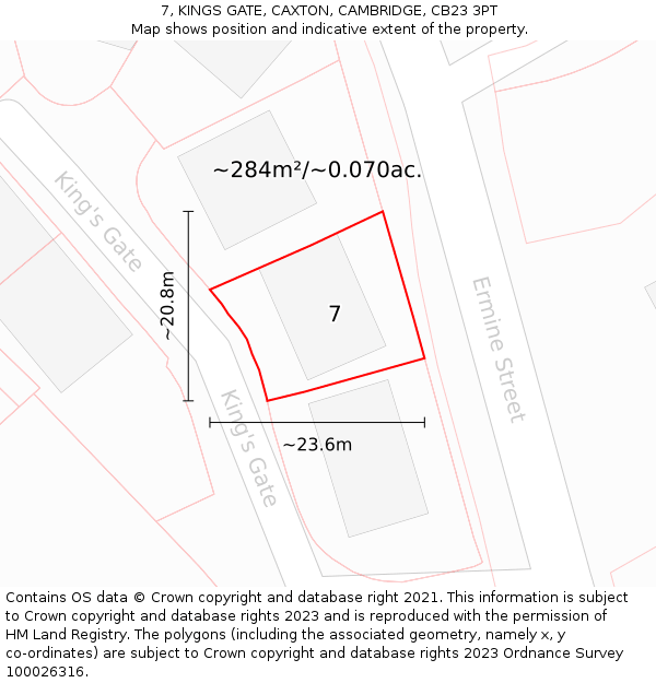 7, KINGS GATE, CAXTON, CAMBRIDGE, CB23 3PT: Plot and title map