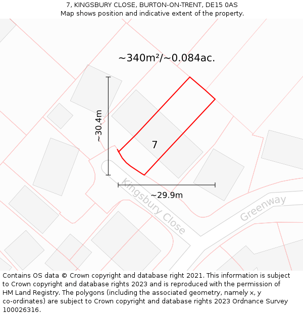7, KINGSBURY CLOSE, BURTON-ON-TRENT, DE15 0AS: Plot and title map