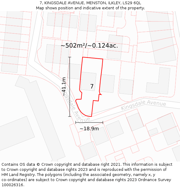 7, KINGSDALE AVENUE, MENSTON, ILKLEY, LS29 6QL: Plot and title map