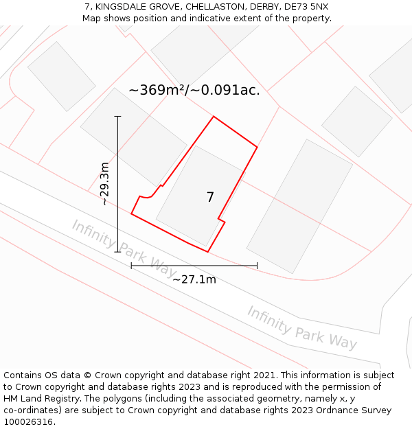7, KINGSDALE GROVE, CHELLASTON, DERBY, DE73 5NX: Plot and title map