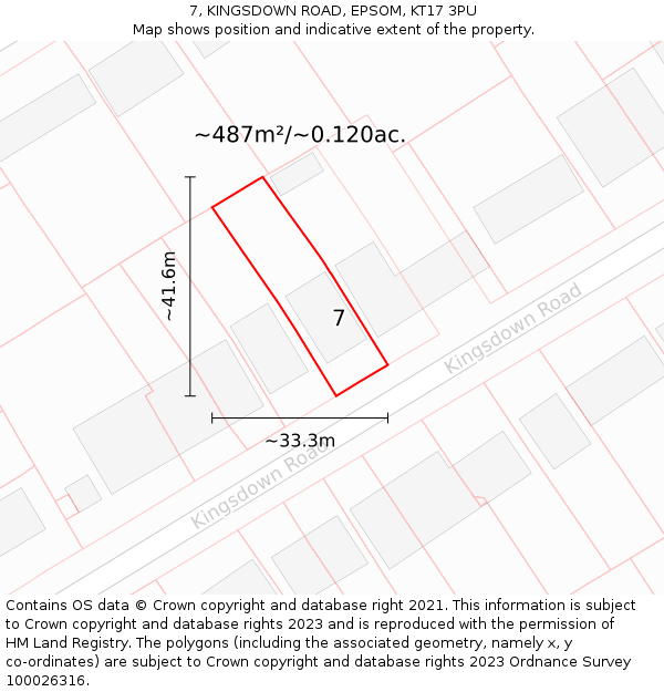 7, KINGSDOWN ROAD, EPSOM, KT17 3PU: Plot and title map