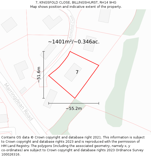 7, KINGSFOLD CLOSE, BILLINGSHURST, RH14 9HG: Plot and title map