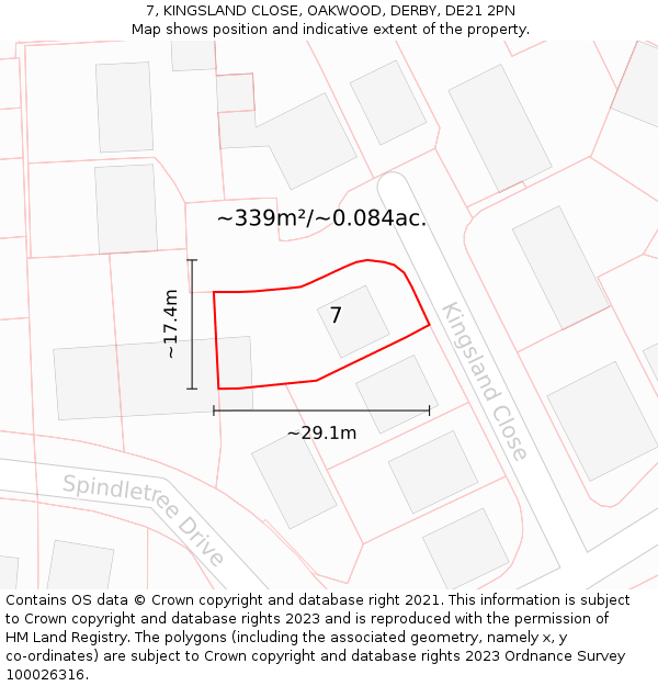 7, KINGSLAND CLOSE, OAKWOOD, DERBY, DE21 2PN: Plot and title map