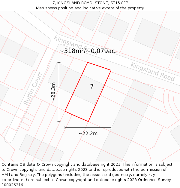 7, KINGSLAND ROAD, STONE, ST15 8FB: Plot and title map