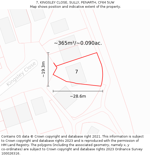 7, KINGSLEY CLOSE, SULLY, PENARTH, CF64 5UW: Plot and title map