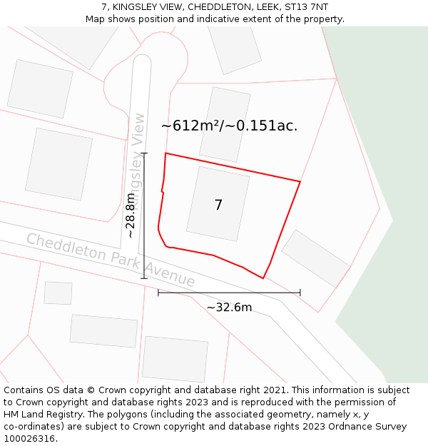 7, KINGSLEY VIEW, CHEDDLETON, LEEK, ST13 7NT: Plot and title map
