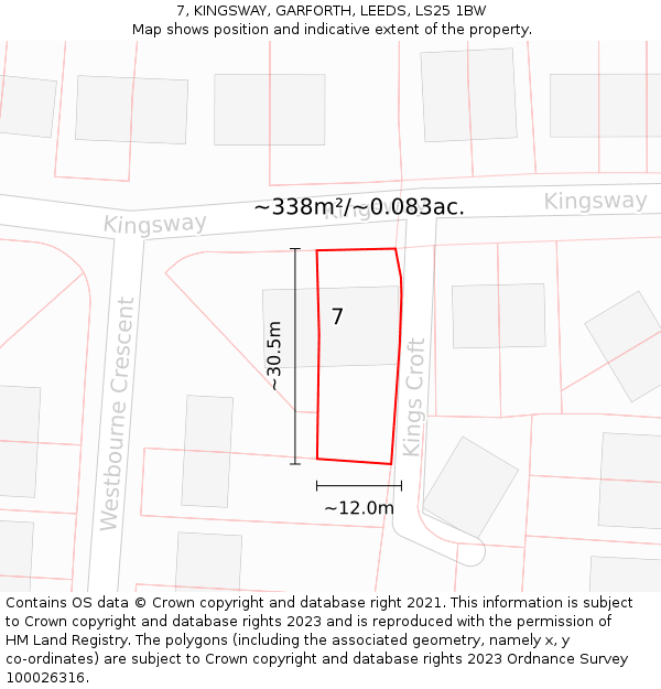 7, KINGSWAY, GARFORTH, LEEDS, LS25 1BW: Plot and title map