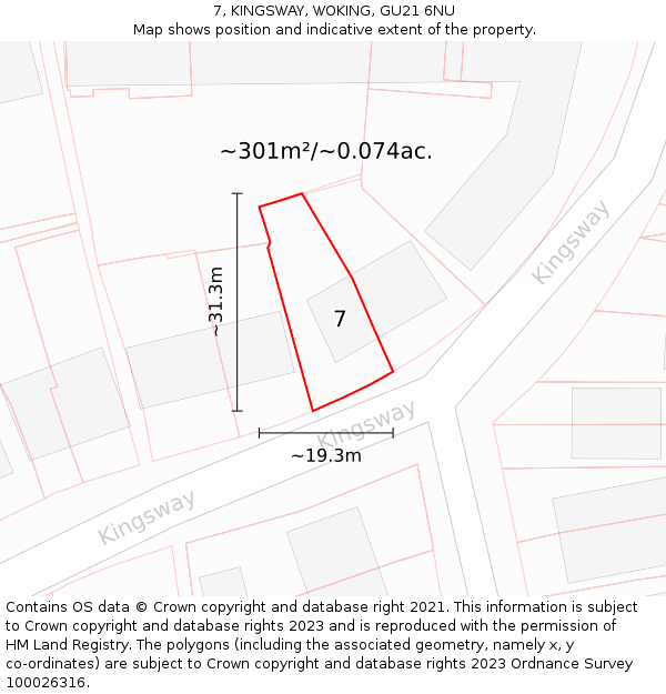7, KINGSWAY, WOKING, GU21 6NU: Plot and title map
