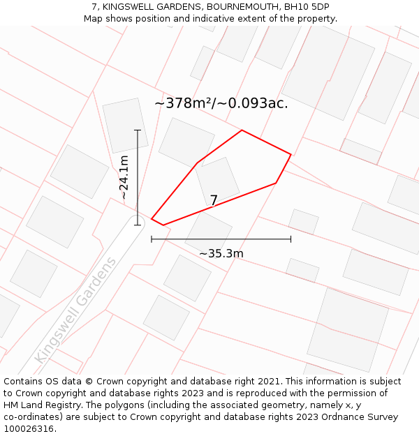 7, KINGSWELL GARDENS, BOURNEMOUTH, BH10 5DP: Plot and title map