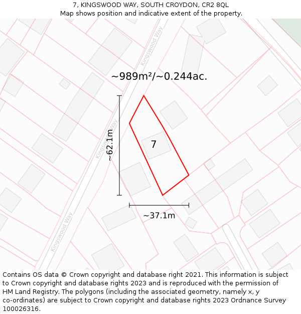 7, KINGSWOOD WAY, SOUTH CROYDON, CR2 8QL: Plot and title map