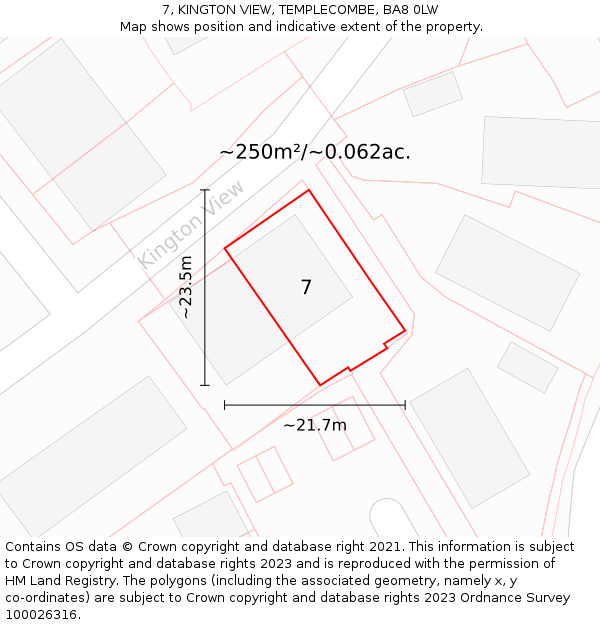 7, KINGTON VIEW, TEMPLECOMBE, BA8 0LW: Plot and title map