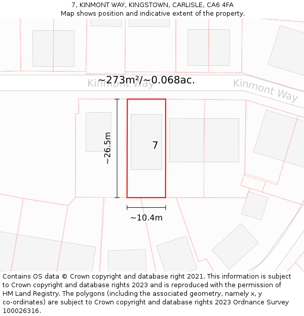 7, KINMONT WAY, KINGSTOWN, CARLISLE, CA6 4FA: Plot and title map