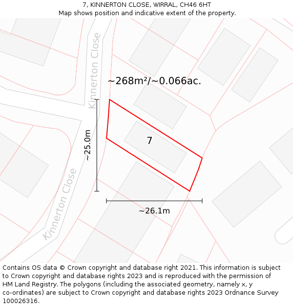 7, KINNERTON CLOSE, WIRRAL, CH46 6HT: Plot and title map