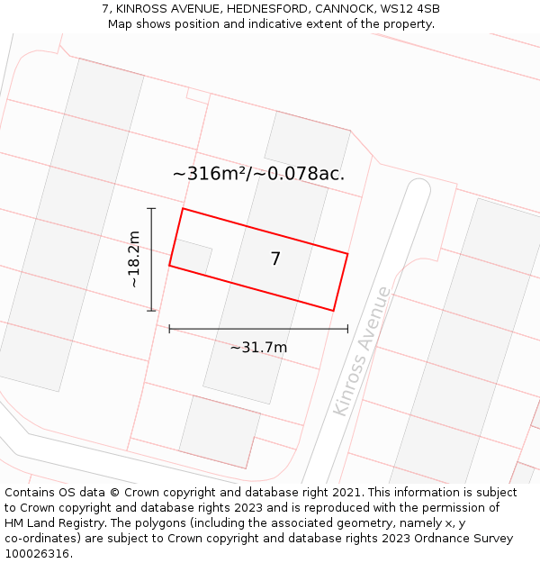 7, KINROSS AVENUE, HEDNESFORD, CANNOCK, WS12 4SB: Plot and title map
