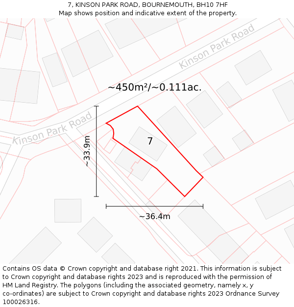7, KINSON PARK ROAD, BOURNEMOUTH, BH10 7HF: Plot and title map