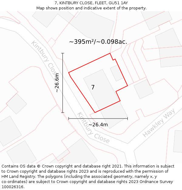 7, KINTBURY CLOSE, FLEET, GU51 1AY: Plot and title map