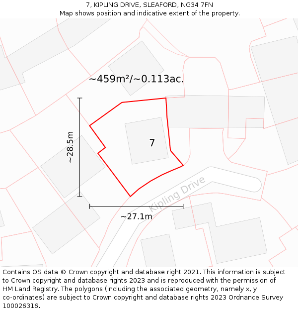 7, KIPLING DRIVE, SLEAFORD, NG34 7FN: Plot and title map
