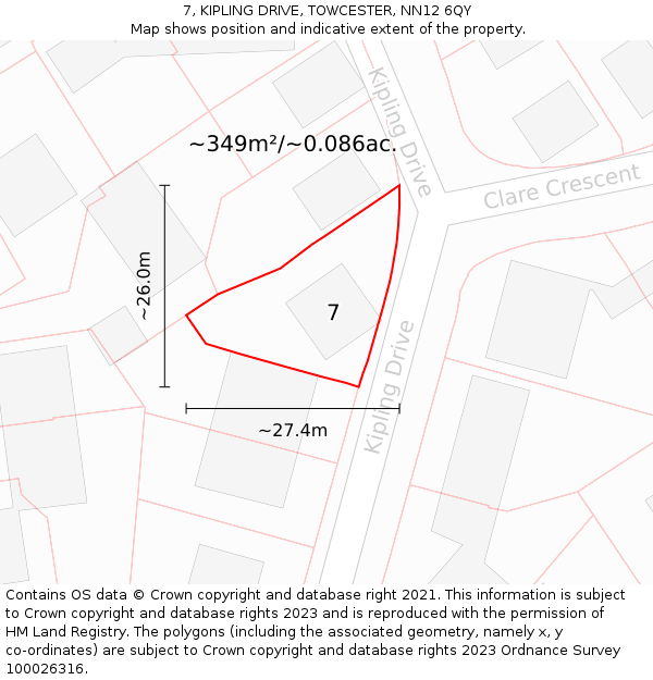 7, KIPLING DRIVE, TOWCESTER, NN12 6QY: Plot and title map
