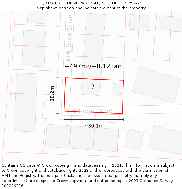 7, KIRK EDGE DRIVE, WORRALL, SHEFFIELD, S35 0AZ: Plot and title map