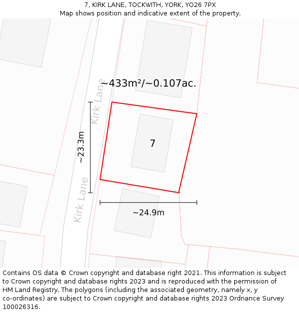7, KIRK LANE, TOCKWITH, YORK, YO26 7PX: Plot and title map
